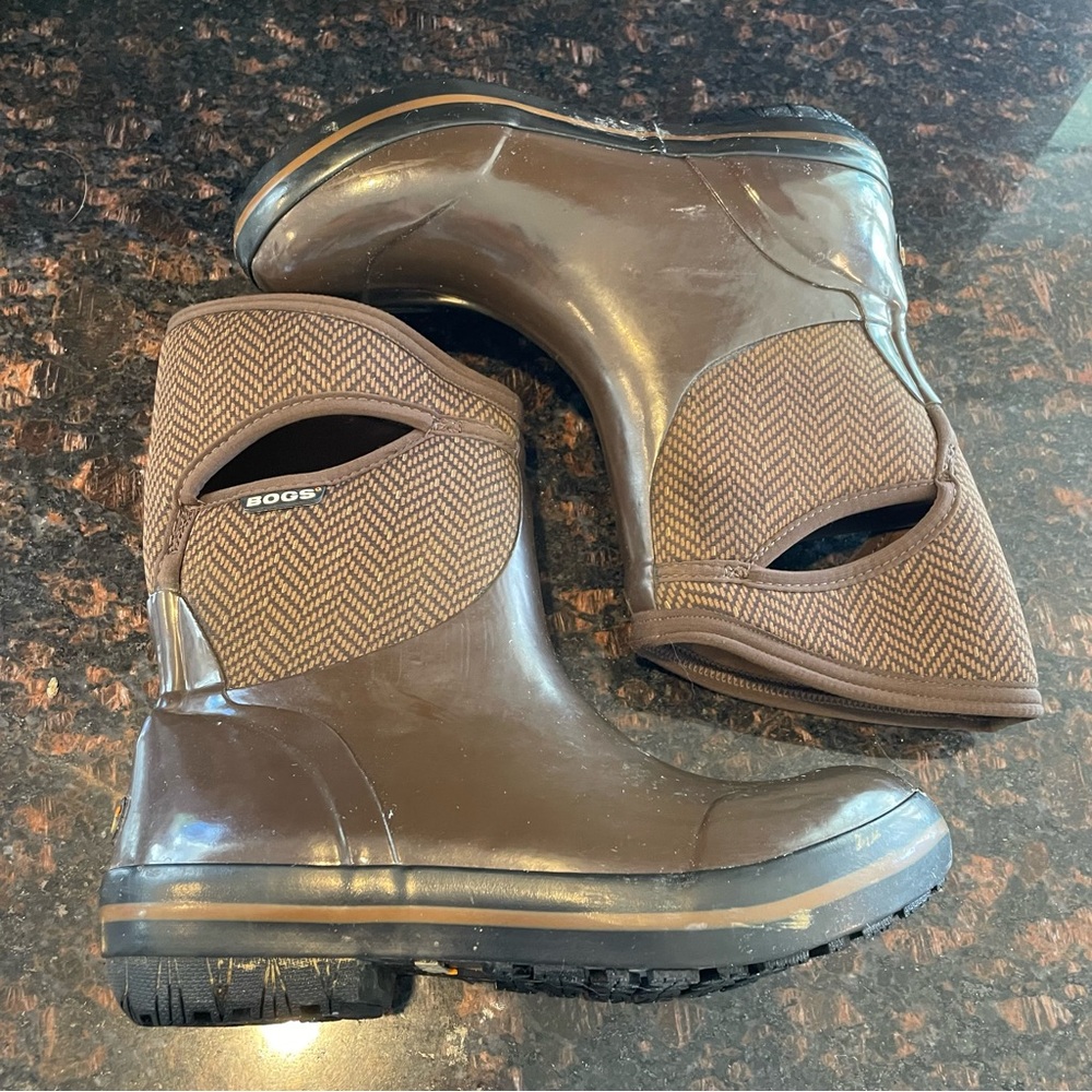 Bogs Brown Plimsoll Herringbone Mid Boot Womens 9 Rubber Waterproof